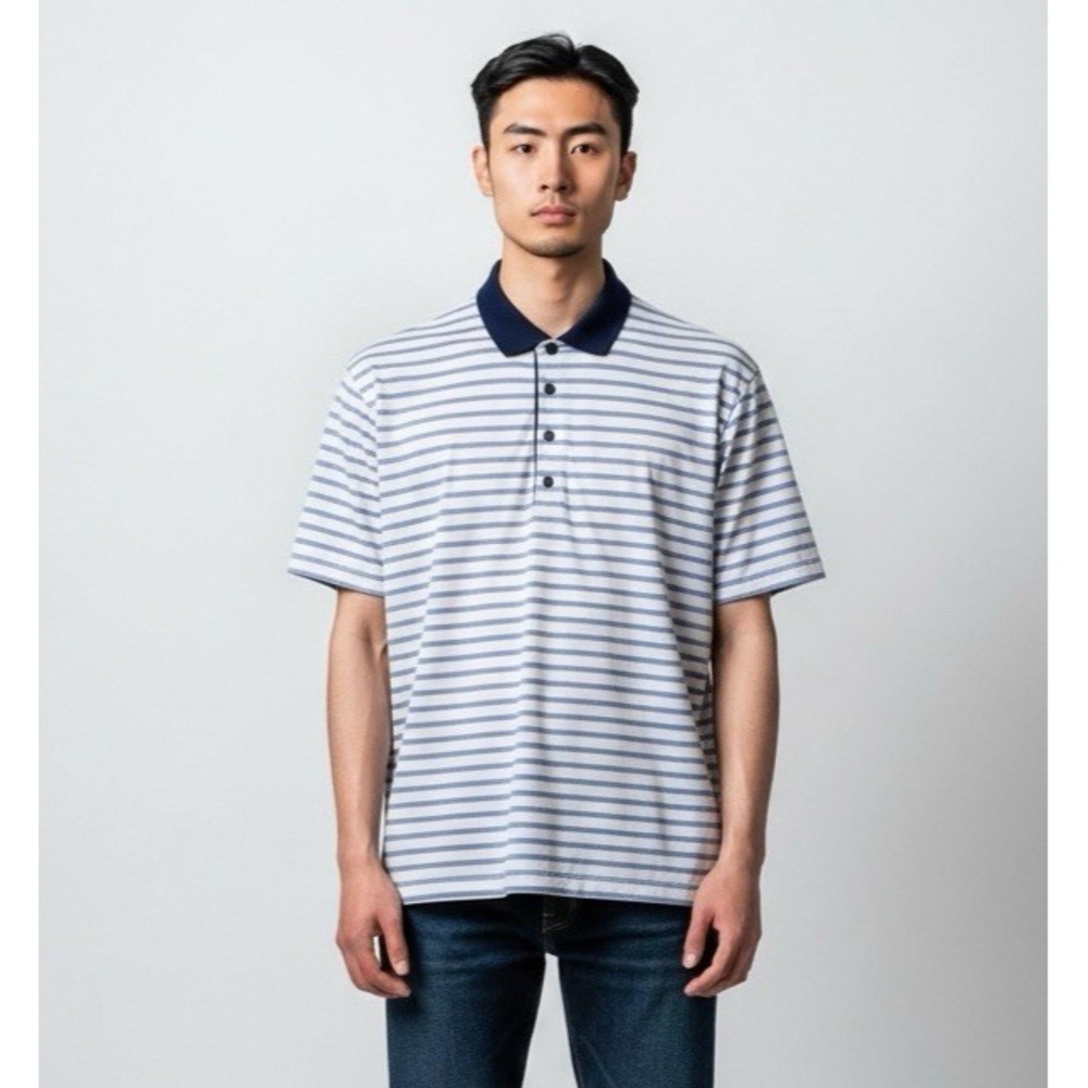 Greyson Golf Men's L SS Knit Polo Shirt Blue & White Striped EUC